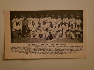 College Park Indians Dixie Negro League Champs 1962 Baseball Team Picture Rare