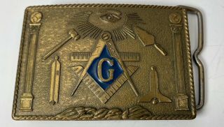 Vintage Masons Masonic Freemasons G Lodge Bronze Harry Klitzner 1978 Belt Buckle