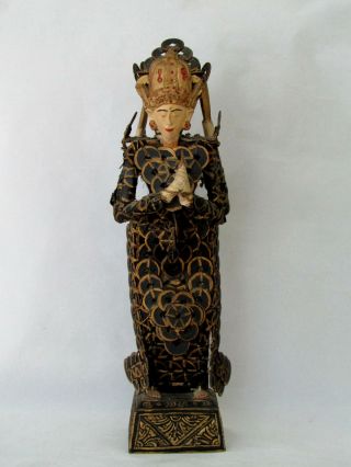 Antique Balinese Kepeng Dewi Sri Rice Goddess Hand Carved Chinese Coins Statue
