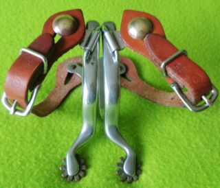 Roy Robinson Vintage Maker Marked Stainless Spurs & Circle Y Straps Great Cond
