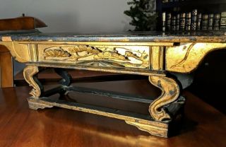 Antique Chinese Altar Table Black Lacquer And Gold Gesso Wood Detailed Carvings
