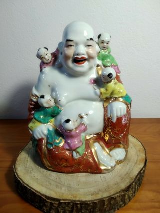 Chinese Porcelain Buddha Statue Figure With Children