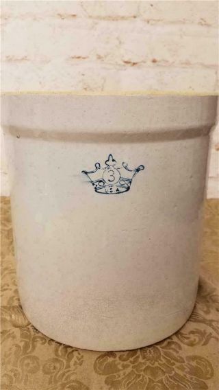 Vintage 3 Gallon Blue Crown Salt Glazed Stoneware Crock