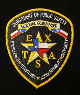 Texas Tx State Police Highway Patrol Patch Regional Commander Gold Trim O/s