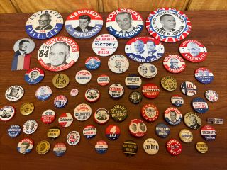 Vintage Presidential Campaign Buttons Goldwater,  Johnson,  Kennedy
