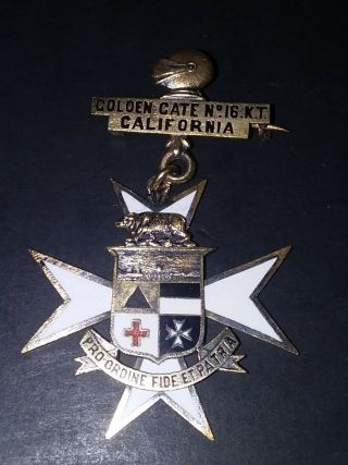 Antique Masonic Knights Templar Badge Golden Gate California Vintage Medal