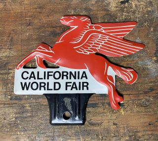 Mobil Pegasus Vintage Antique License Plate Topper California World Fair