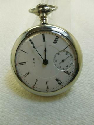 Vintage,  Elgin,  Open Face,  Pocket Watch 17 Jewel,  Silveroid,  (1909),  18s,  Lever Set
