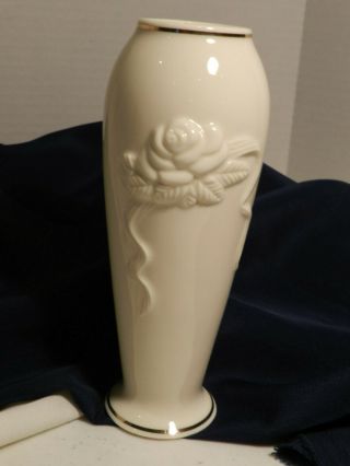Lenox Porcelain Rose Flower Bud Vase Raised Flower 24k Gold Trim