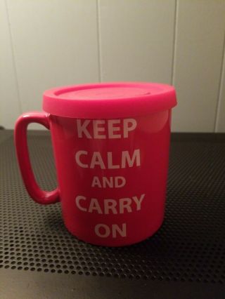 The Old Pottery Company Keep Calm And Carry On Red Ceramic Coffee Cup With Lid