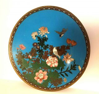 Antique 19th Cent.  Chinese Cloisonne Enamel On Bronze Charger Cabinet Plate 12 "