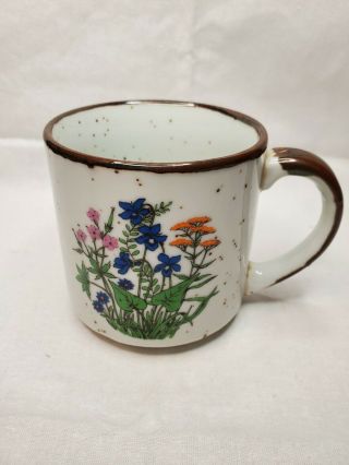 Vintage Japan Speckled Stoneware Coffee Cup Mug Flowers