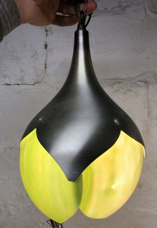 VTG Mid Century Modern Slag Glass Tulip Hanging Lamp Light Chandelier 2