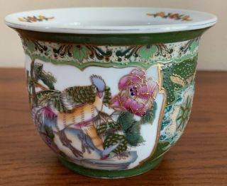 Chinese Famille Rose Moriage Gilded Enamel Porcelain Bird Landscape Planter Vase