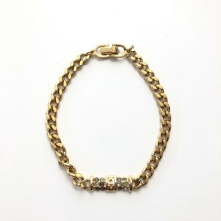 Christian Dior Vintage Gold Bracelet Chain Cd Logo Rhinestones Authentic