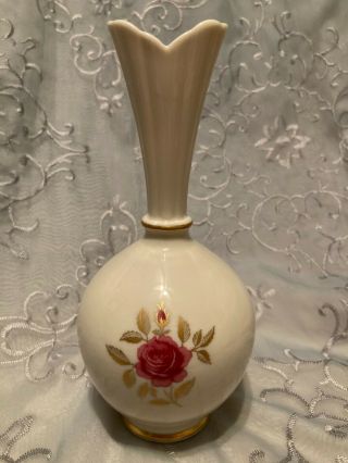 Lenox 8 " Rose Bud Vase With Gold Trim - Ivory With Floral Design,  Handcrafted In