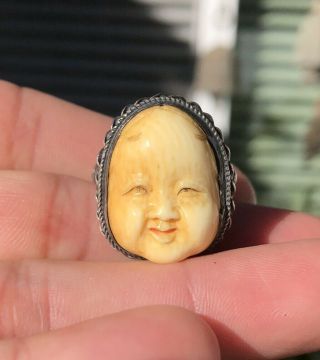 Antique Old Chinese Silver Hand Painted Women 