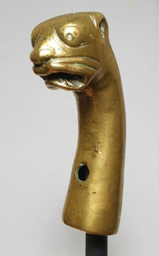A Fine Qing Dynasty Bronze Handle In The Form Of A Big Cats Head.