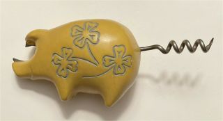 1949 Vintage Yellow Pig Corkscrew & Cap Lifter Howard Ross 