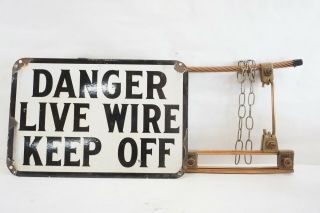 Vtg Electric Railway Porcelain Sign With Copper Wire Pickup Pe Pacific Railroad