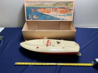 Vintage Made In Western Plastic Germany Toy Wind Up Speed Boat W/box.  Look