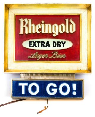 Vintage Rheingold Extra Dry Lager Beer To Go Lighted Bar Mancave Sign
