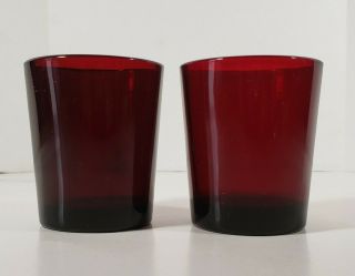 Vintage Set Of 2 Ruby Red Votive Candle Holders