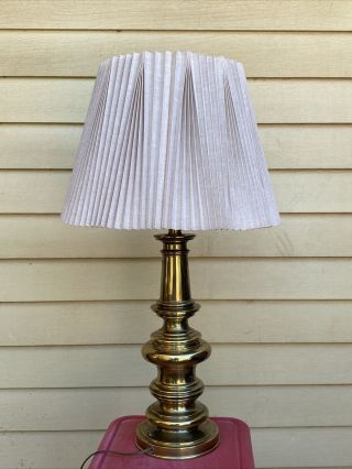 Vintage Stiffel Brass Table Lamp Mid Century Modern Base Switch Pleated Shade