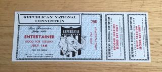 1964 Republican National Convention Full Ticket W Stubs