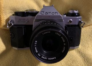 Vintage Canon Ae - 1 Slr Film Camera W/ Canon Fd 28mm 1:2.  8 Lens & L37c Uv Filter