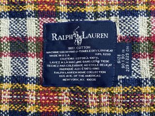Vintage Ralph Lauren Polo Plaid Check 100 Cotton Queen Size Blanket 90 X 90 In