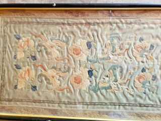 Antique Chinese Embroidered Textile Silk Panel Flowers Butterflies Qing Dynasty 2