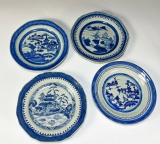 Group Of Four Antique Chinese Blue And White Porcelain Plates - 18/19c