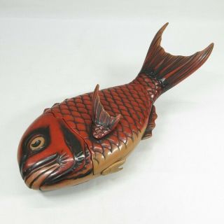 E328: Popular Japanese Old Lacquer Ware Covered Bowl Of Great Sea Bream Image