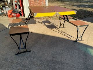Vintage Yellow Handy Folding Picnic Table & Chair Set - Milwaukee Stamping Co