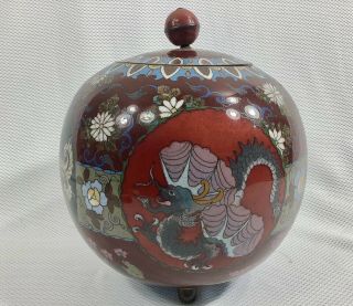 Antique Large Meiji Japanese Cloisonné Enamel Jar,  Exc Cond