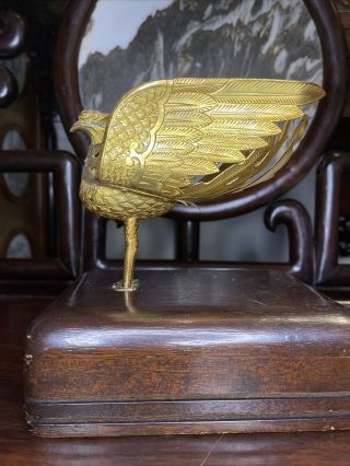 From Estate Old Chinese Gilt Bronze Carved Phenix Decor Asian China
