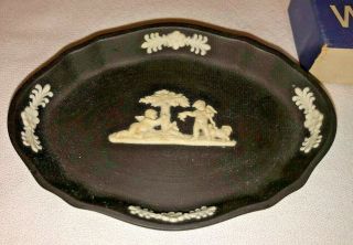 Wedgwood Black Jasperware Oval Cherub Trinket Dish