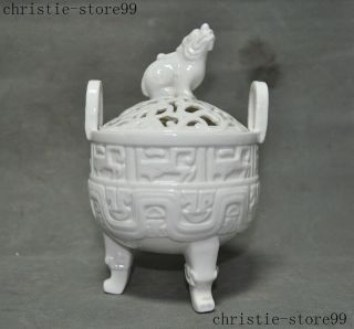 Chinese Buddhism Dehua White Porcelain Beast Statue Tripod Incense Burner Censer
