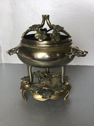 Antique Chinese Bronze / Brass Censer On Stand