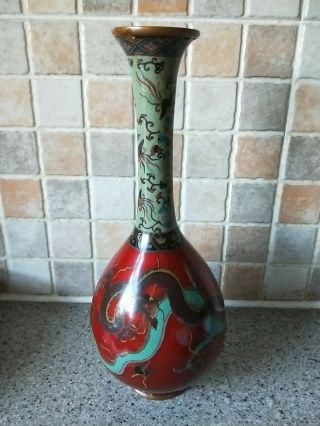 Antique Chinese /japanese Cloisonne Vase With Dragons And Phoenixes