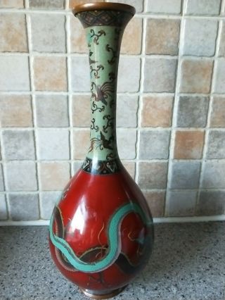 antique Chinese /Japanese cloisonne vase with dragons and phoenixes 2