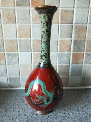 antique Chinese /Japanese cloisonne vase with dragons and phoenixes 3
