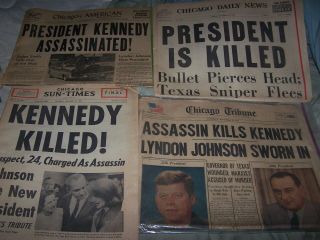 4 Chicago Newspapers Jfk - Kennedy Assassination,  Oswald Killing - 11/1963