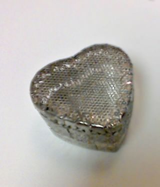 Silver Metal Mesh Heart Shaped 2 1/2 " Trinket Box With Filigree Design