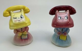 Vintage Py Japan Telephone Head Girl Salt & Pepper Shakers Set Anthropomorphic