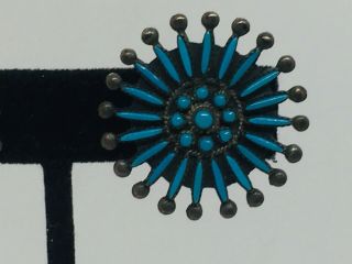Vintage Navajo Sterling Silver Petit Point Blue Turquoise Clip Earrings 2
