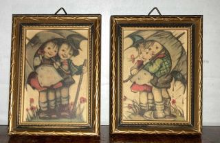 Vintage Set Of 2 Hummel Framed Prints Sunny Hours & April Showers - West Germany
