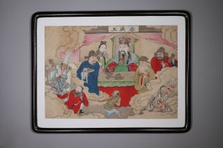 Antique 19th Century Chinese Painting On Paper In Hardwood Frame