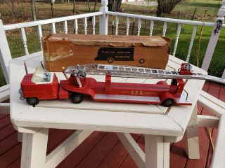 Structo Sfd Vintage Pressed Steel Aerial Hook & Ladder Fire Truck Rare Model Box